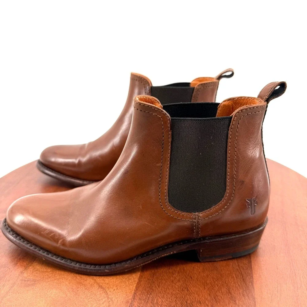Frye Chelsea Boots Cognac Brown Leather Goodyear Welt Made in Spain Women 6